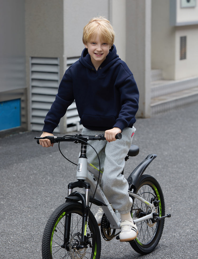 Boys and Girl Solid Color Thermal Hoodie with Far Infrared Heat-Retaining Fabric Dark Blue