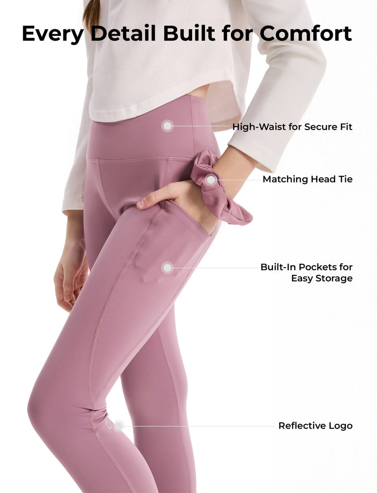 Leggings de yoga taille haute pour fille, couleur unie, avec chouchou assorti offert, violet