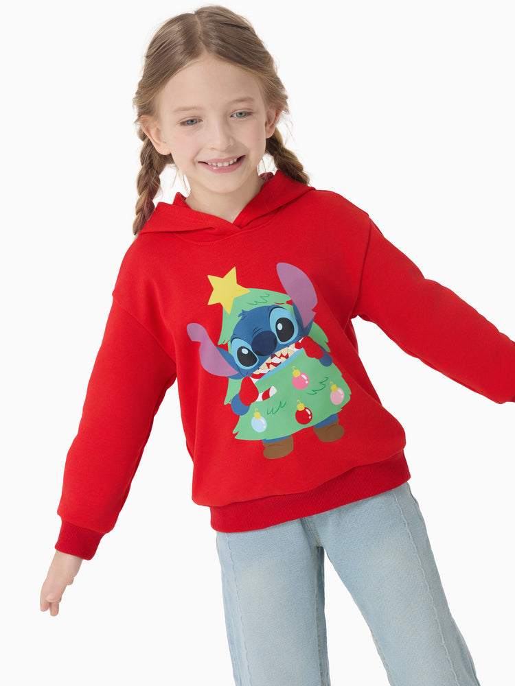 Disney Stitch Christmas Kid Boy/Girl 46% Cotton Childlike Hooded Sweatshirt Red