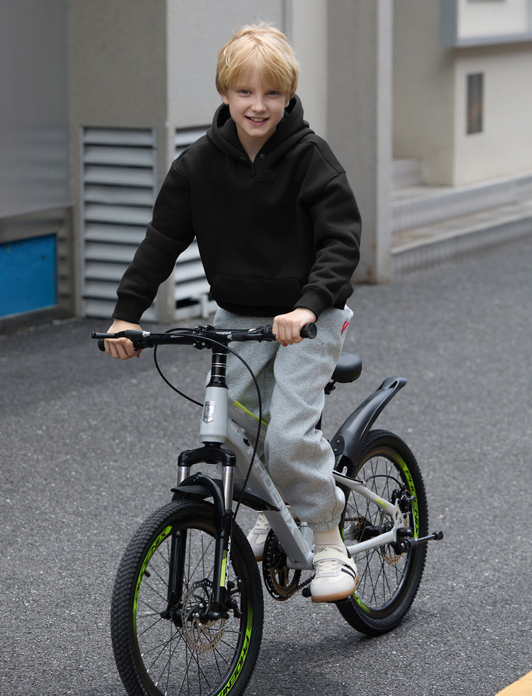 Boys and Girl Solid Color Thermal Hoodie with Far Infrared Heat-Retaining Fabric Black