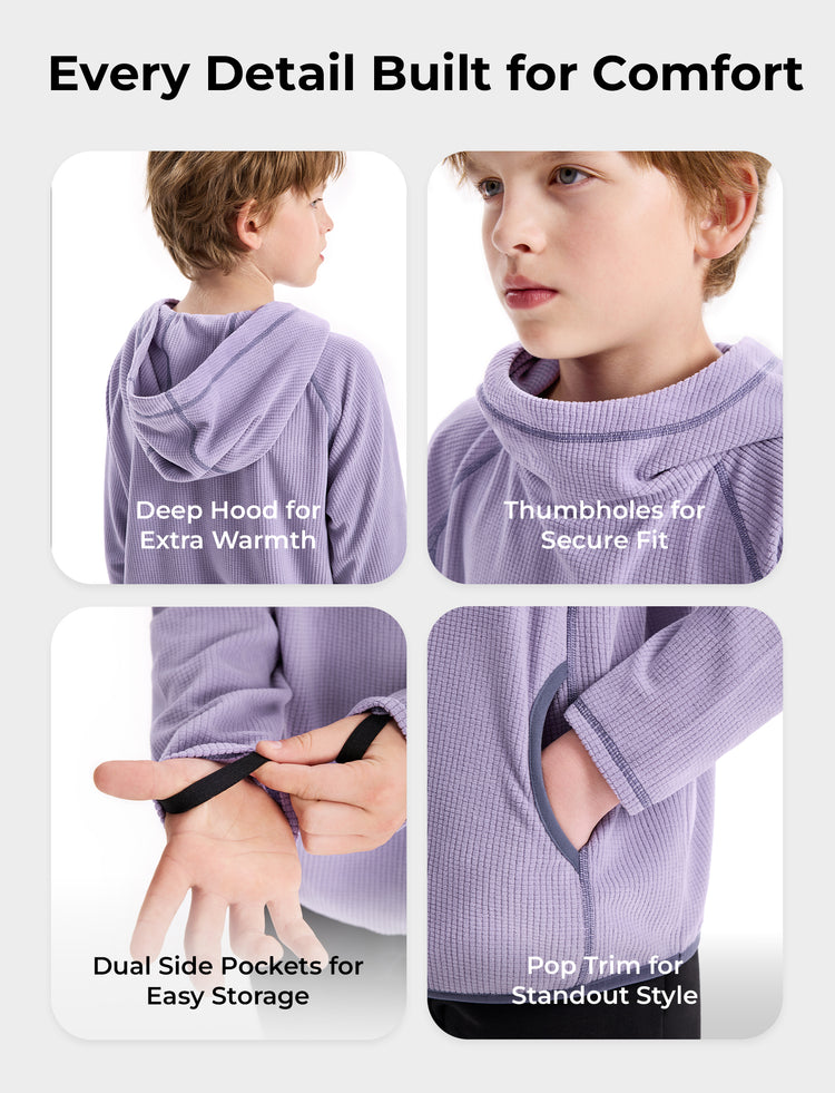Haut de sport à capuche et manches longues pour enfant avec poches avant – Léger, respirant et à séchage rapide, violet clair