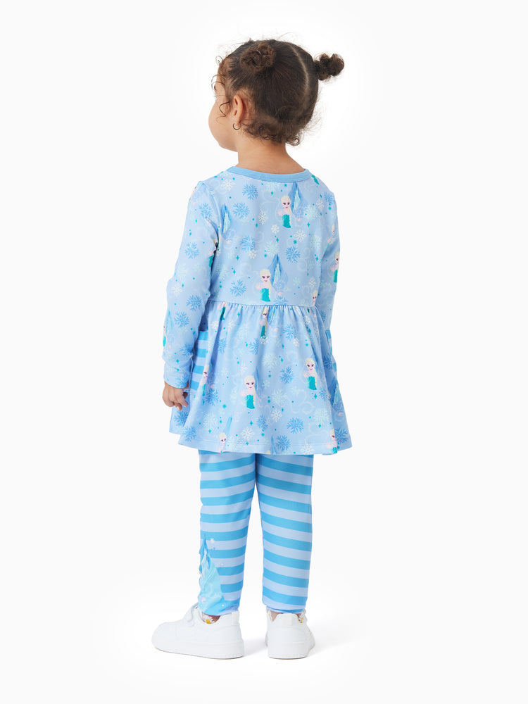 Ensemble 2 pièces haut à volants et leggings à rayures Elsa pour petite fille Disney La Reine des Neiges, bleu