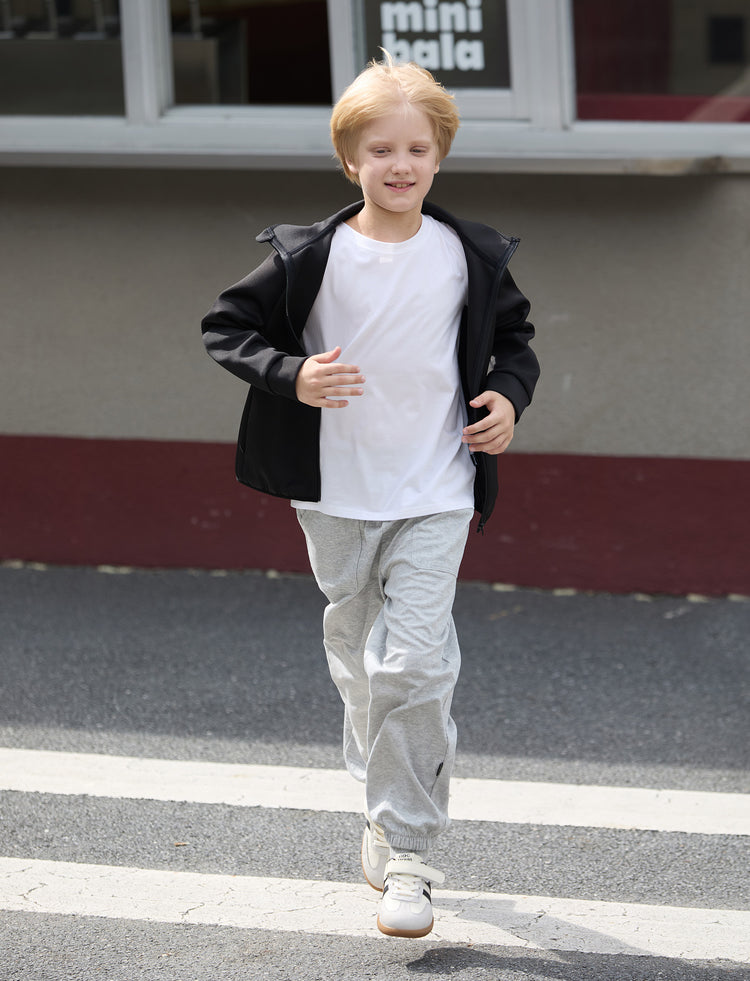 boys zip up black hoodie lightweight jacket stretchy air layer sweatshirt with full zipper black