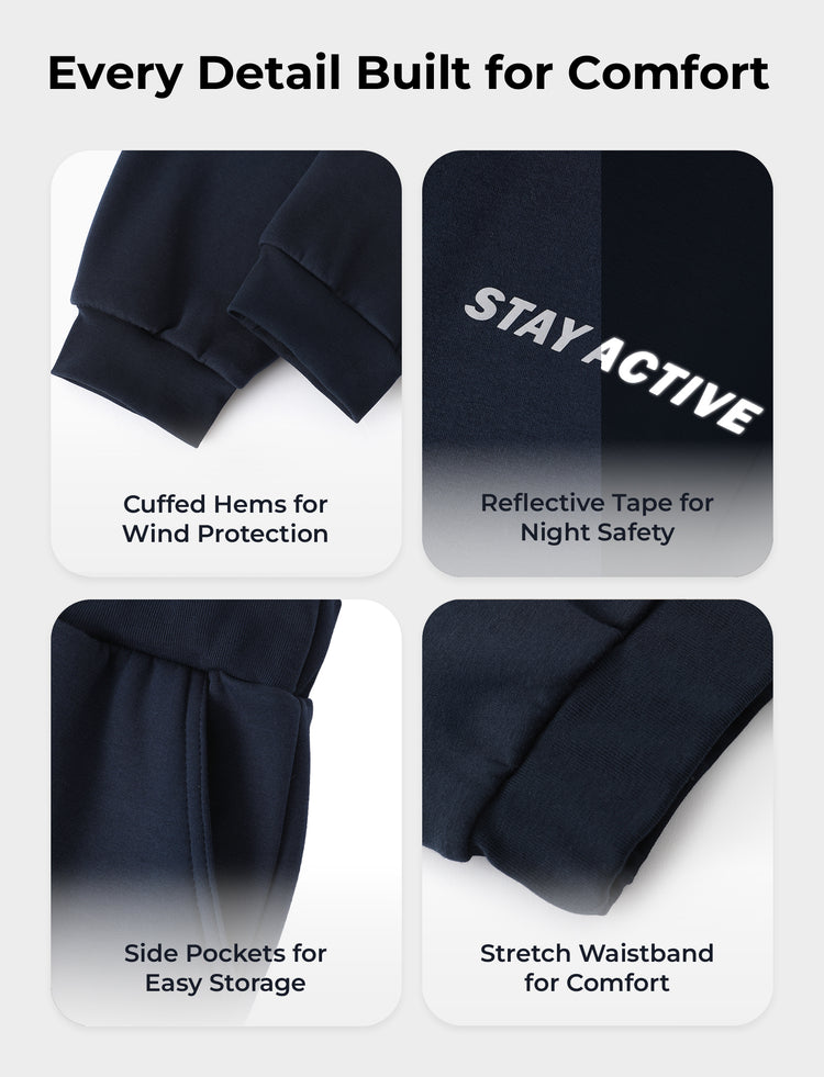 Pantalon de jogging doublé polaire pour enfant avec imprimé réfléchissant et poches – Pantalon de survêtement chaud, respirant et évacuant l'humidité pour garçons et filles, bleu foncé