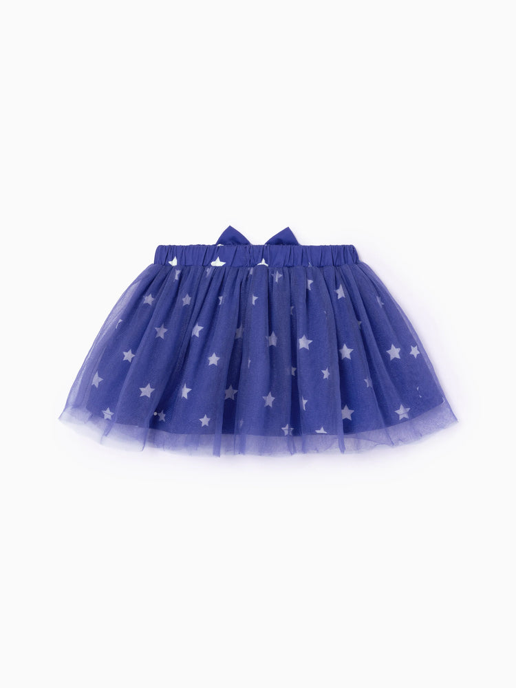 Independence Day Baby Girl 2pcs Patriotic Flutter Sleeve Bodysuit and Tulle Skirt Set with Headband Red