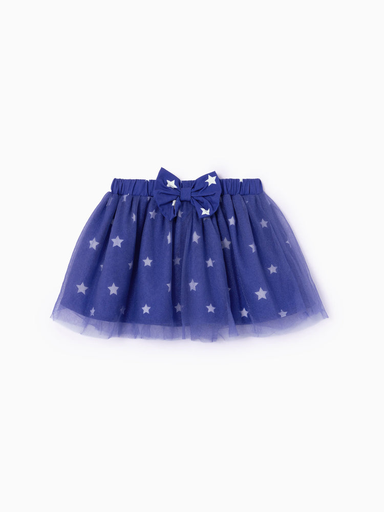 Independence Day Baby Girl 2pcs Patriotic Flutter Sleeve Bodysuit and Tulle Skirt Set with Headband Red