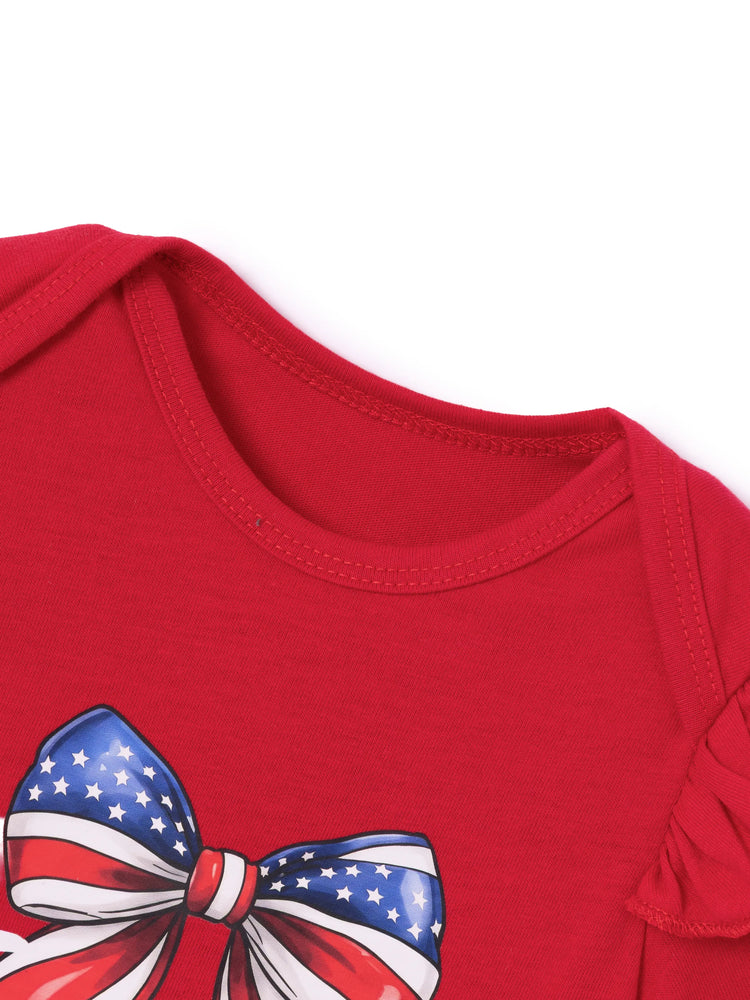 Independence Day Baby Girl 2pcs Patriotic Flutter Sleeve Bodysuit and Tulle Skirt Set with Headband Red