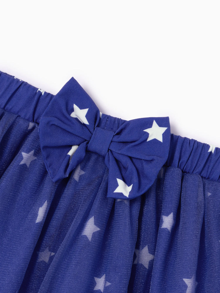 Independence Day Baby Girl 2pcs Patriotic Flutter Sleeve Bodysuit and Tulle Skirt Set with Headband Red