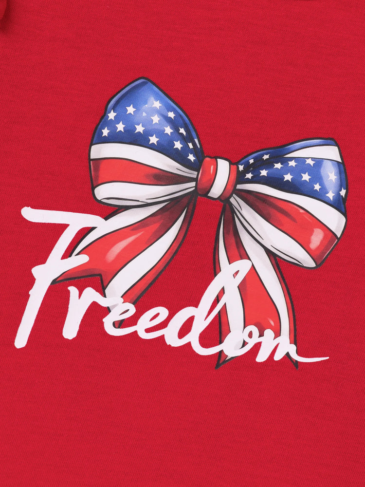Independence Day Baby Girl 2pcs Patriotic Flutter Sleeve Bodysuit and Tulle Skirt Set with Headband Red