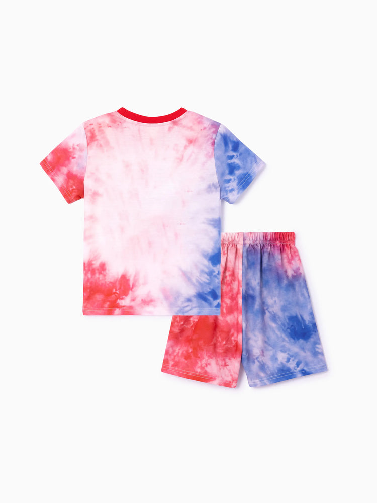 Independence Day Toddler Boy 2pcs Patriotic Tie-Dye T-Shirt with Shorts Sporty Set Red