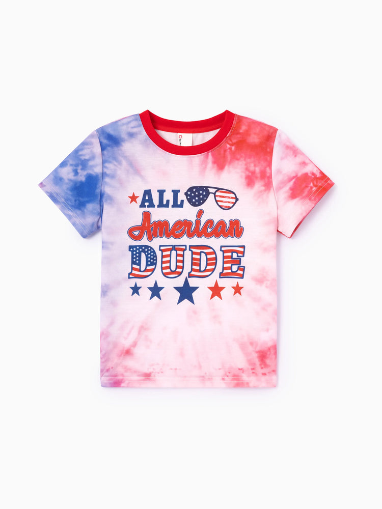 Independence Day Toddler Boy 2pcs Patriotic Tie-Dye T-Shirt with Shorts Sporty Set Red
