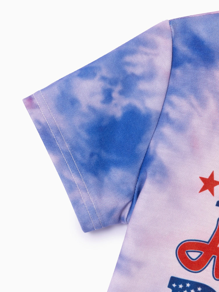Independence Day Toddler Boy 2pcs Patriotic Tie-Dye T-Shirt with Shorts Sporty Set Red