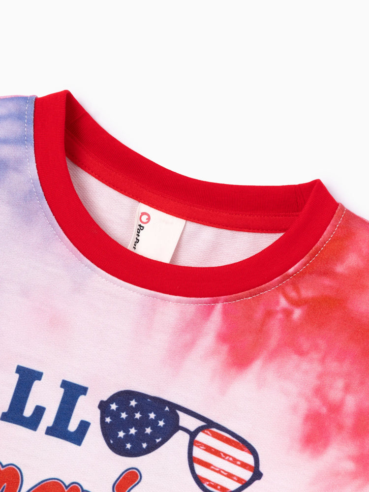Independence Day Toddler Boy 2pcs Patriotic Tie-Dye T-Shirt with Shorts Sporty Set Red