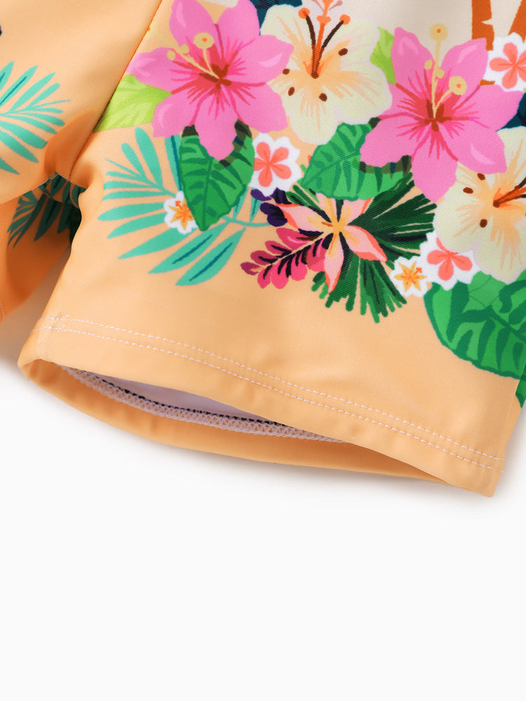 Mommy & me Tropical Palm Print Swim Trunks or Long Sleeve Rash Guard Swimsuit Turquoise