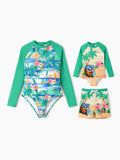 Mommy & me Tropical Palm Print Swim Trunks or Long Sleeve Rash Guard Swimsuit Turquoise