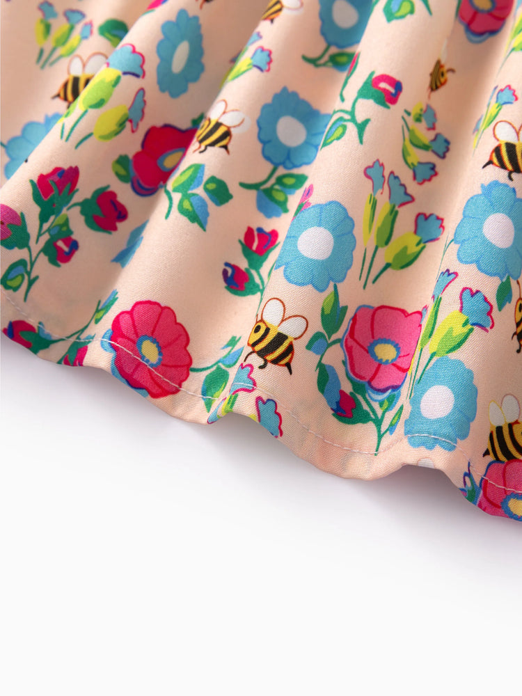 Toddler Girl  Floral Stripe Print  Ruffle-sleeve Tiered Dresse Multi-color