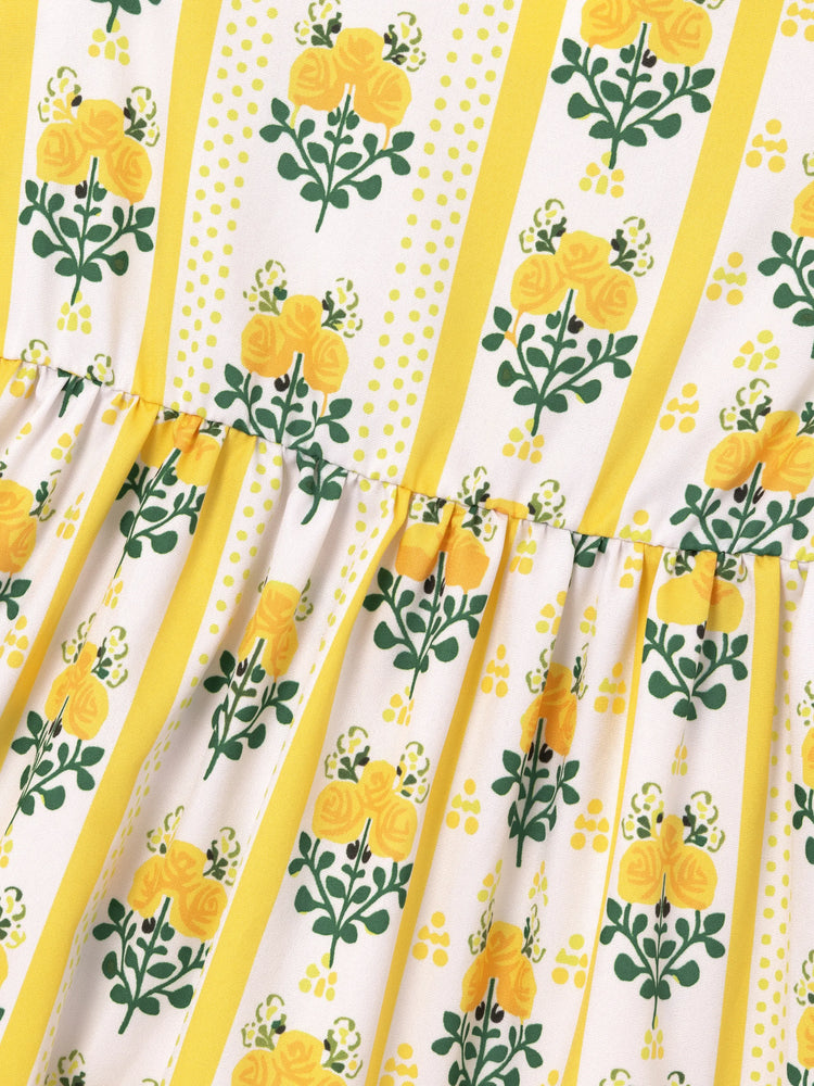 Toddler Girl  Floral Stripe Print  Ruffle-sleeve Tiered Dresse Yellow
