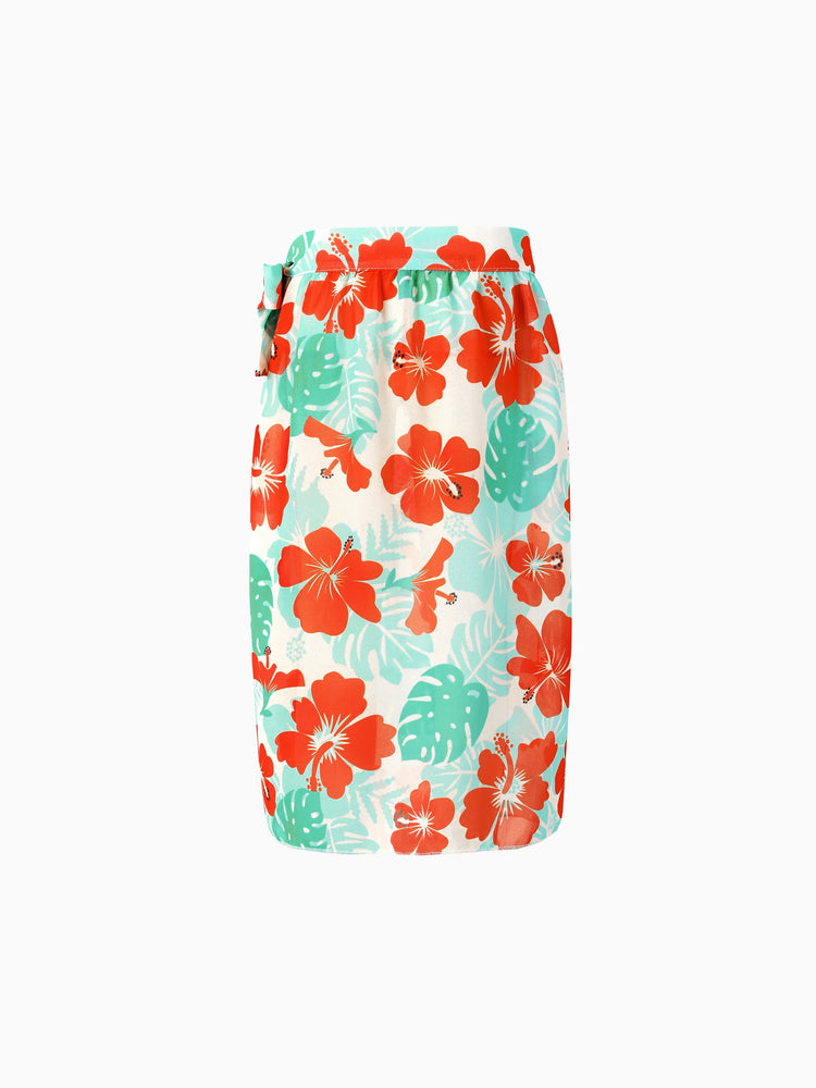 Family Matching Tropical Floral Print Swim Trunk or Ruffle Trim Bikini with Optional Beach Cover-Up Dress Orange
