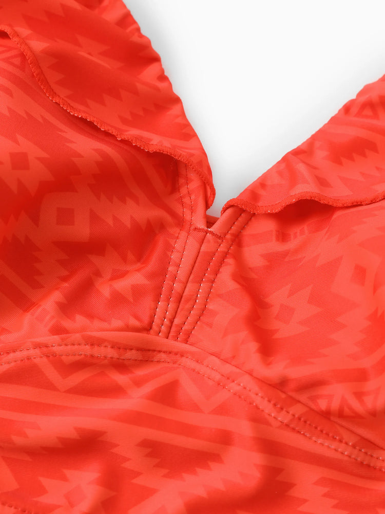 Family Matching Tropical Floral Print Swim Trunk or Ruffle Trim Bikini with Optional Beach Cover-Up Dress Orange