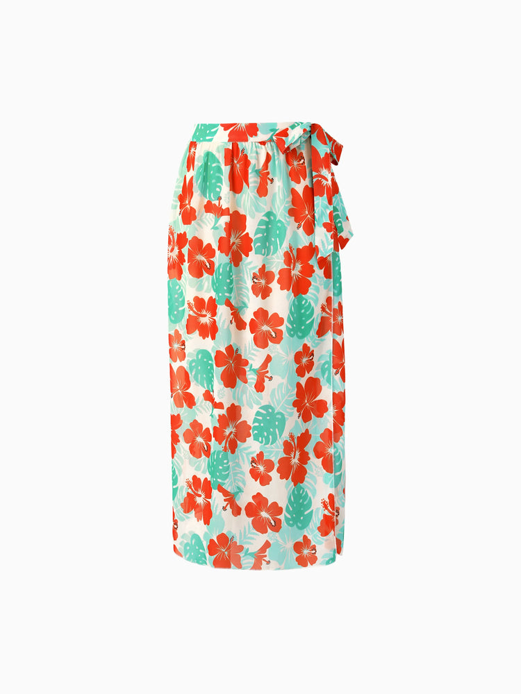 Family Matching Tropical Floral Print Swim Trunk or Ruffle Trim Bikini with Optional Beach Cover-Up Dress Orange
