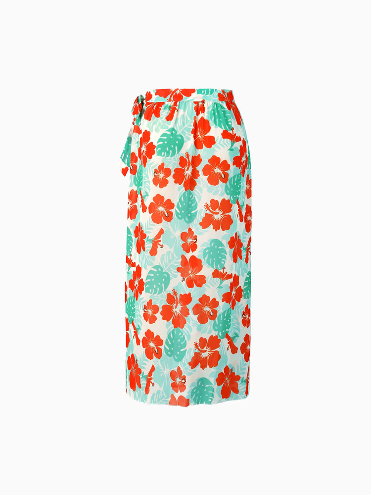 Mommy & Me Tropical Floral Print Ruffle Trim Bikini with Optional Beach Cover-Up Dress Orange