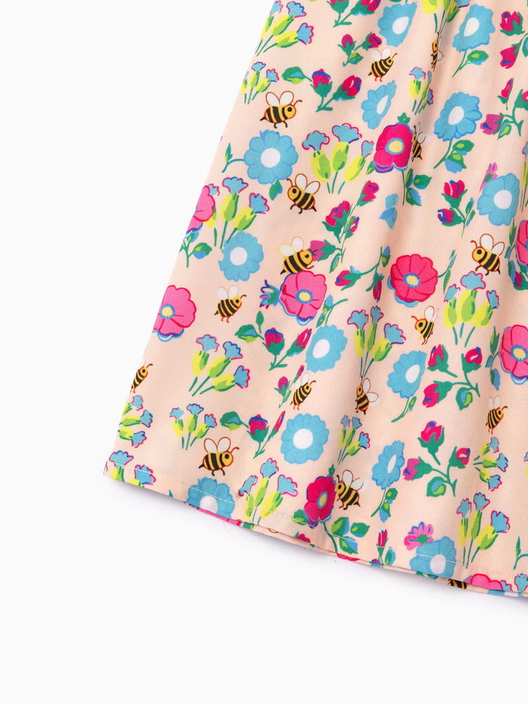 Baby Girl Multi-Floral Print Sweet Ruffle Flutter Sleeve Dress Multi-color