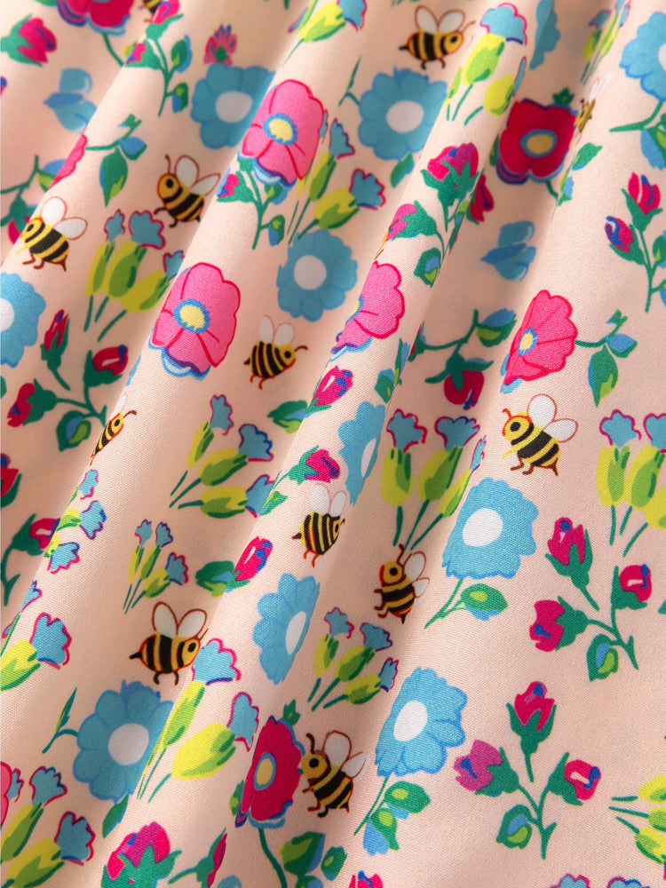Baby Girl Multi-Floral Print Sweet Ruffle Flutter Sleeve Dress Multi-color