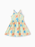 Ocean Vibes Baby Girl Starfish Print Crisscross Back Dress Yellow
