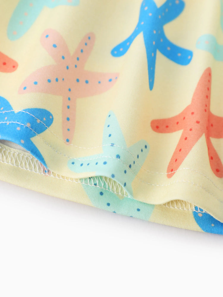 Ocean Vibes Baby Girl Starfish Print Crisscross Back Dress Yellow