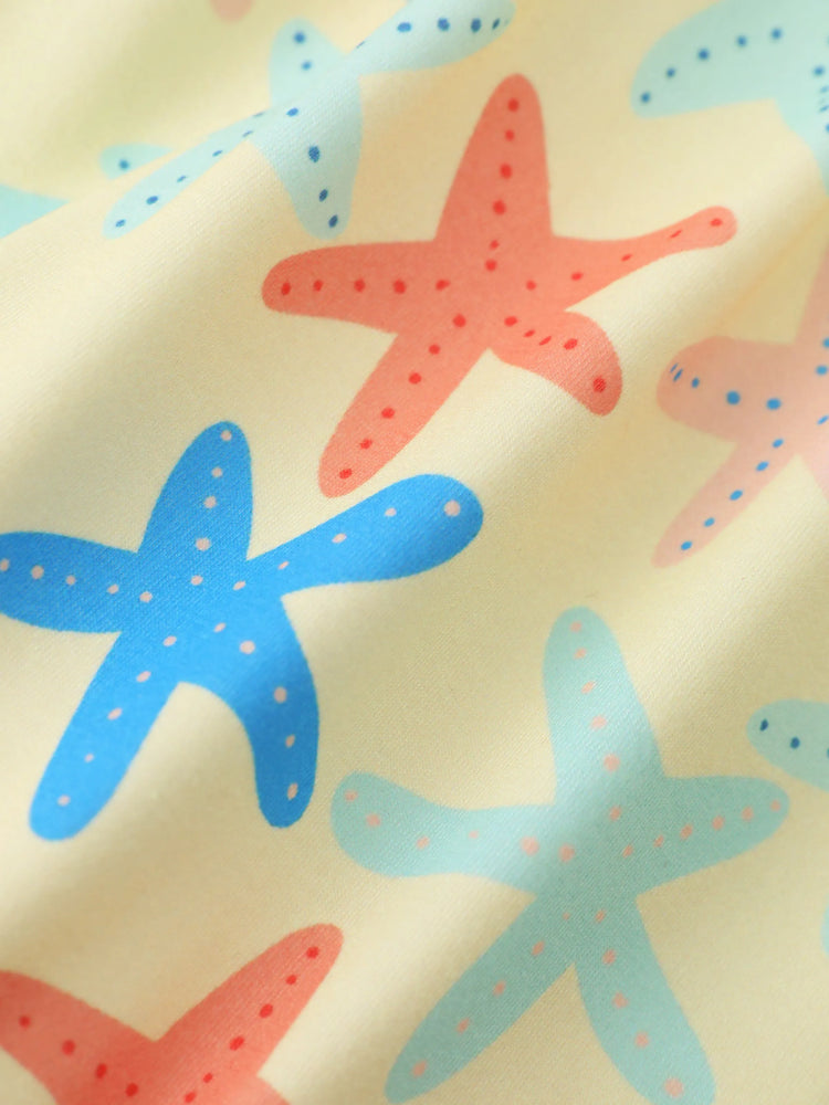 Ocean Vibes Baby Girl Starfish Print Crisscross Back Dress Yellow