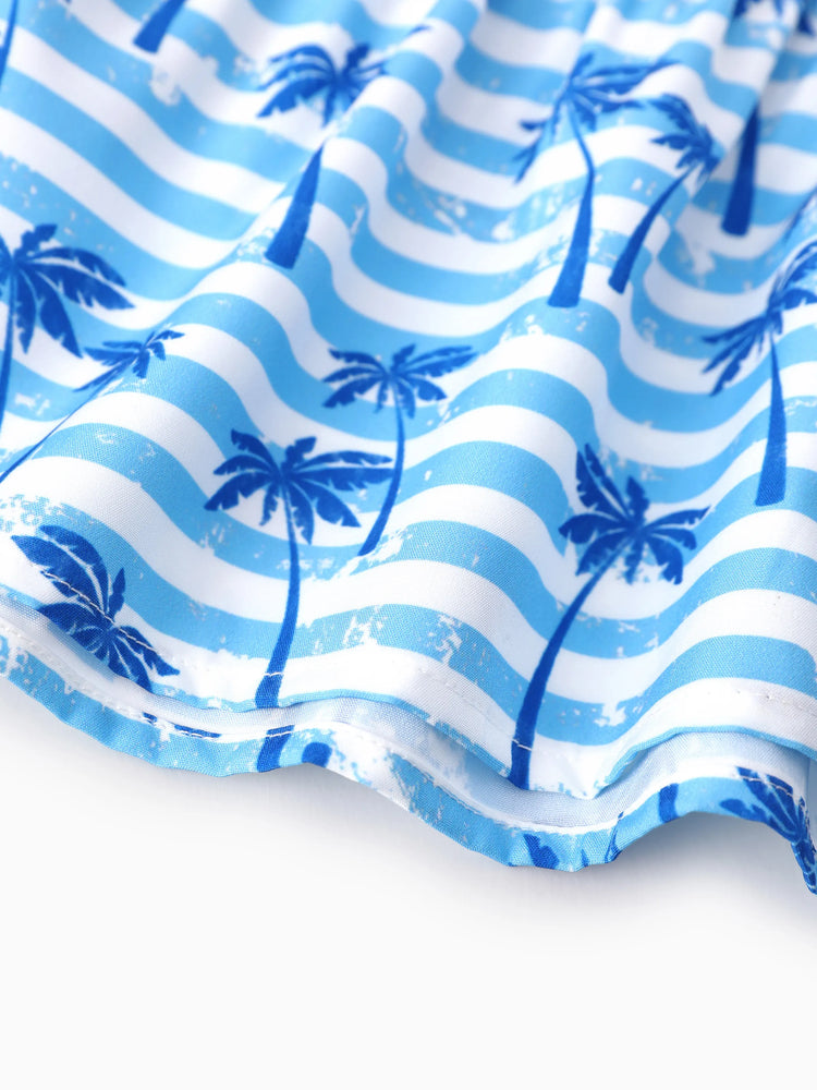 Ocean Vibes Baby Girl Palm Tree Dress Blue