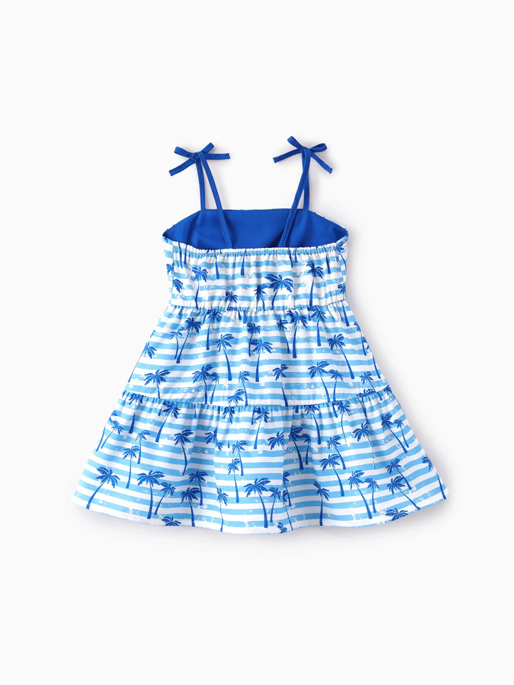 Ocean Vibes Baby Girl Palm Tree Dress Blue
