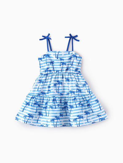 Ocean Vibes Baby Girl Palm Tree Dress Blue