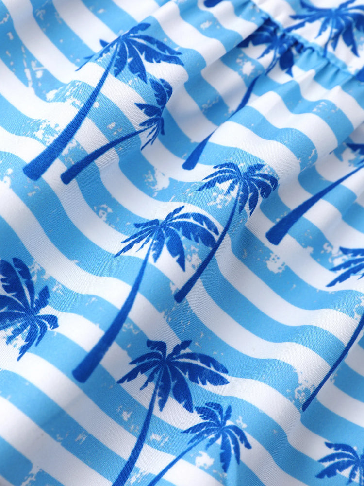 Ocean Vibes Baby Girl Palm Tree Dress Blue