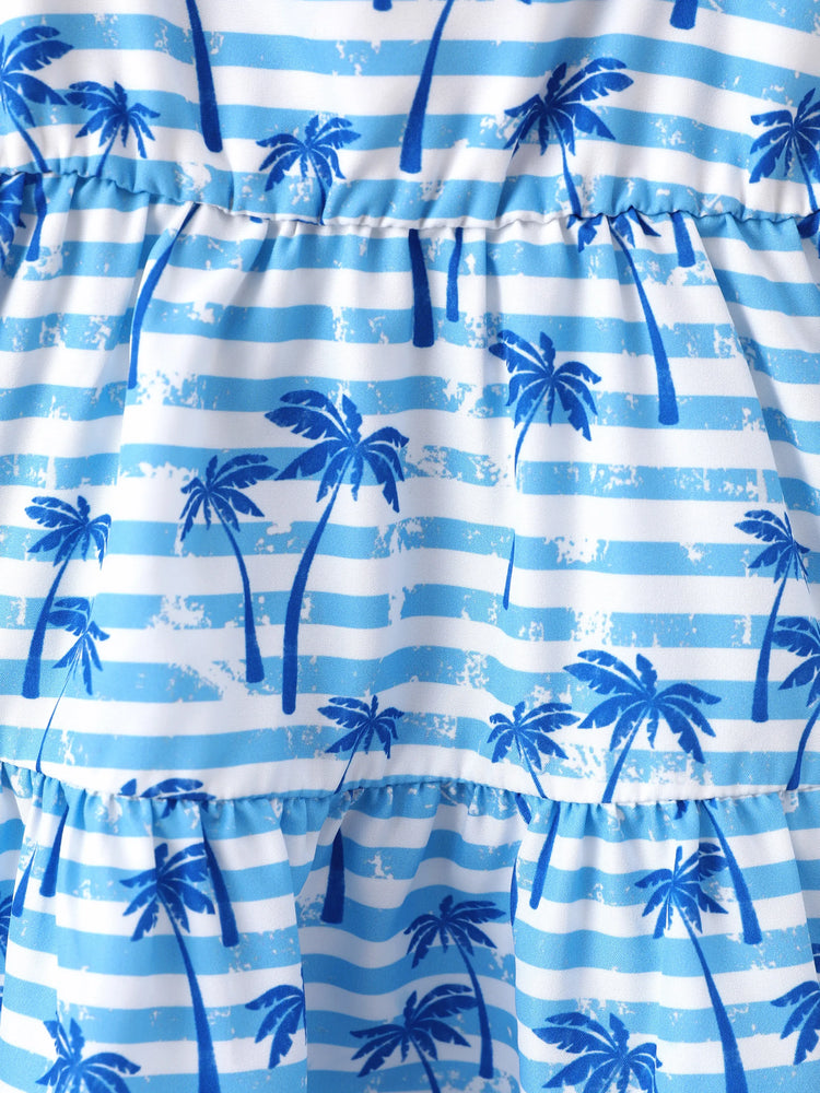 Ocean Vibes Baby Girl Palm Tree Dress Blue