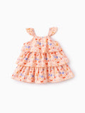 Ocean Vibes Ruffle Flutter Sleeve Beach Print Tiered Dress Light Pink