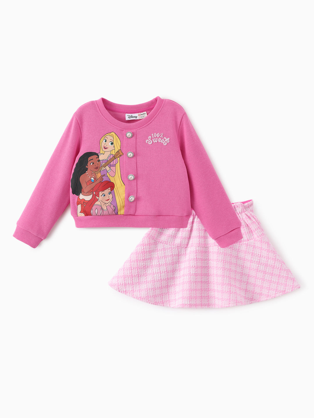 Disney Princess Cotton Top And Tweed Skirt Set Pink