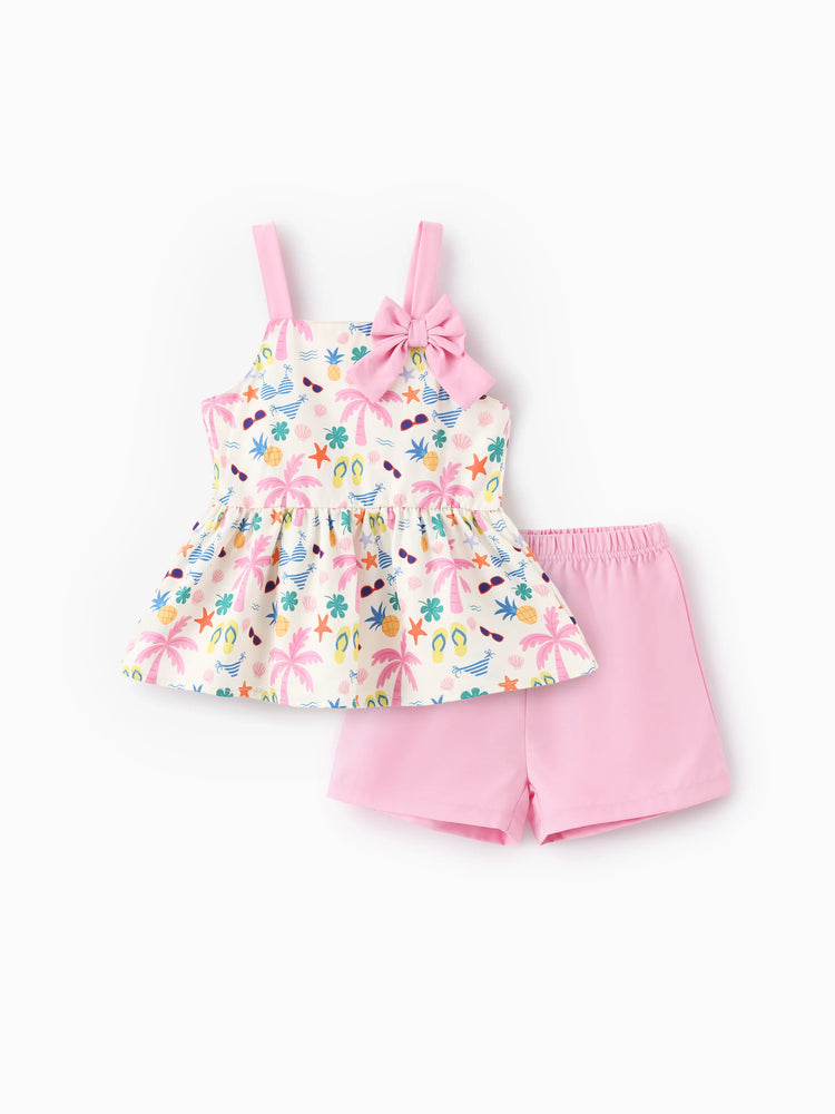 Ocean Vibes Toddler Girl Bow Ruffle Top & Shorts Set Pink