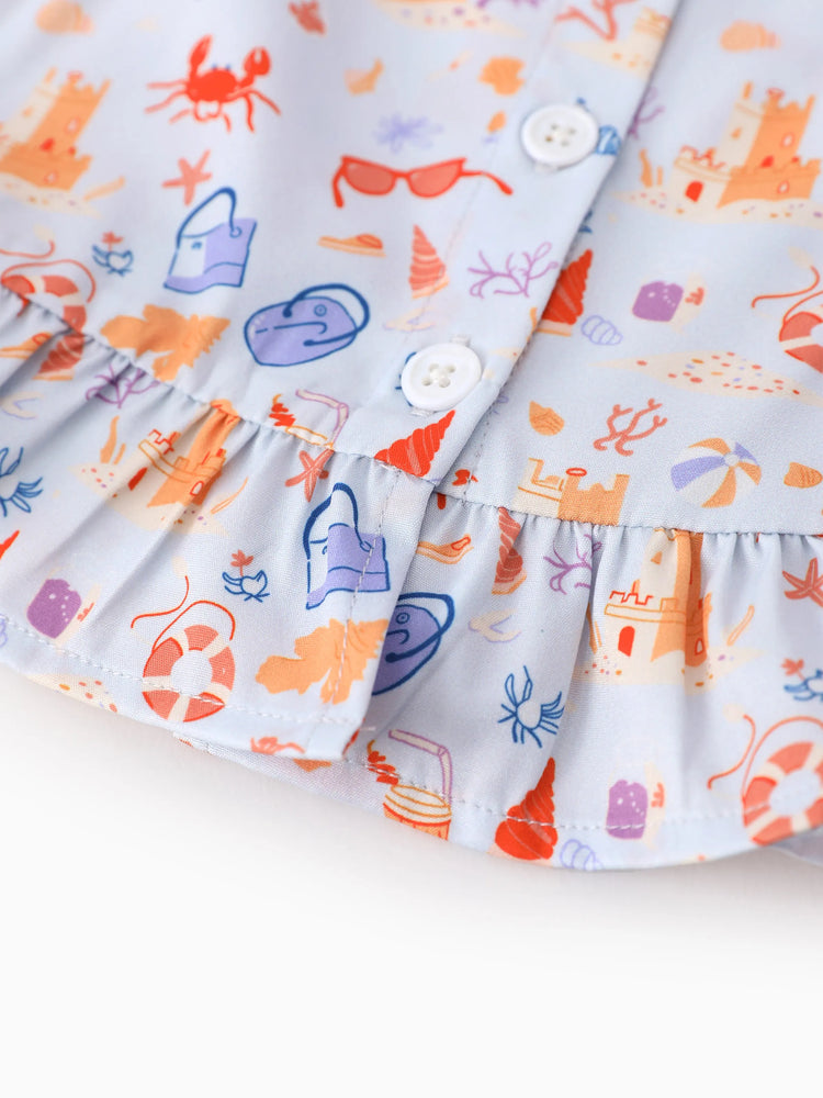 Ocean Vibes Baby Girl Top & Shorts Set Light Blue