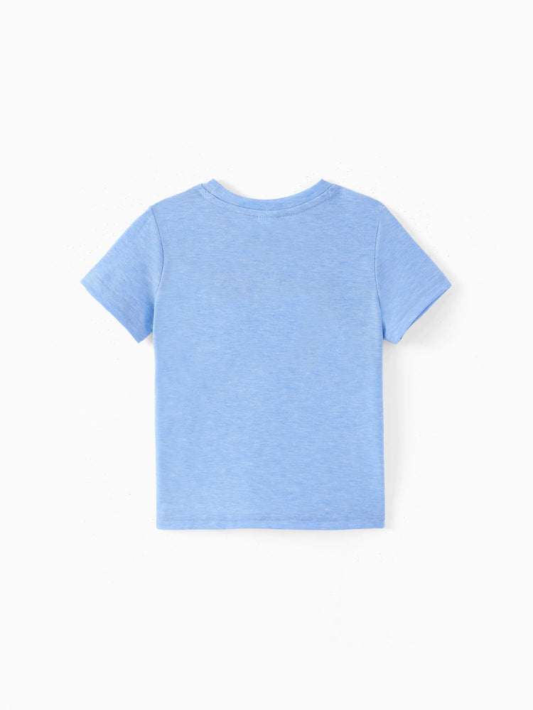 Family Matching Sets Butterfly Soft Casual Tee & Below Knee Dresses with Belted Design Blue Light Blue