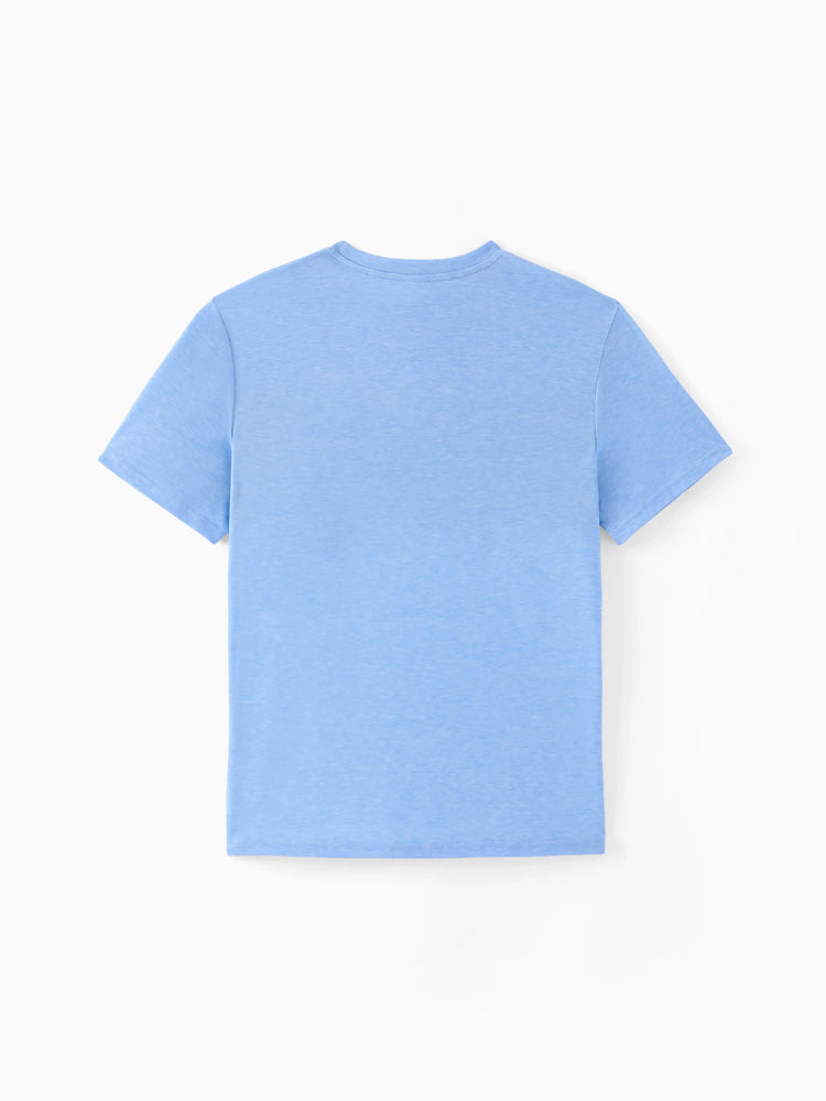Family Matching Sets Butterfly Soft Casual Tee & Below Knee Dresses with Belted Design Blue Light Blue