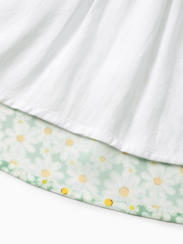 Mommy and Me Floral Dress with Flutter Sleeves Light Green Daisy Print Pale Green