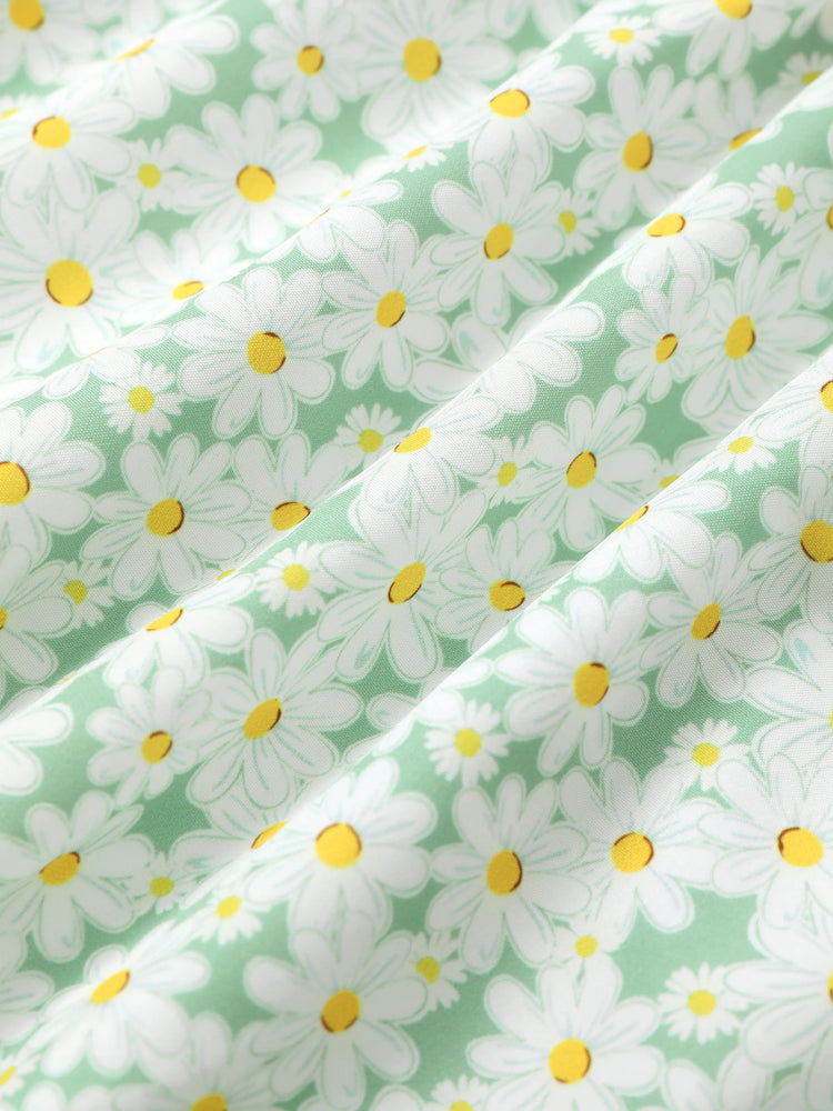 Mommy and Me Floral Dress with Flutter Sleeves Light Green Daisy Print Pale Green