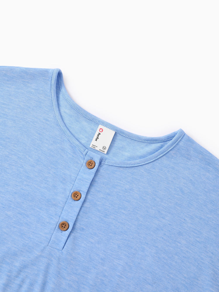 Family Matching Sets Butterfly Soft Casual Tee & Below Knee Dresses with Belted Design Blue Light Blue