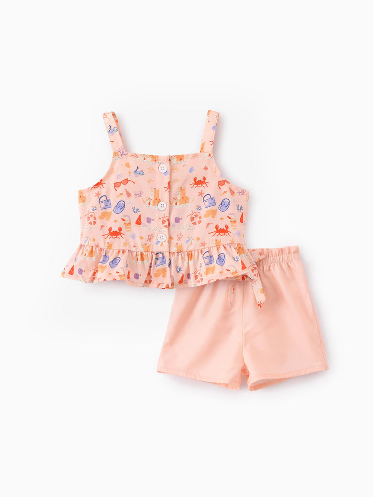 Ocean Vibes Baby Girl Top & Shorts Set Light Pink