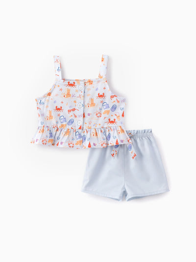 Ocean Vibes Baby Girl Top & Shorts Set Light Blue