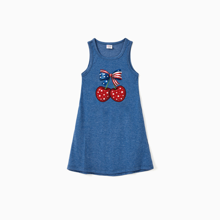 Independence Day Mommy and Me Patriotic Cherry Print Casual Sleeveless