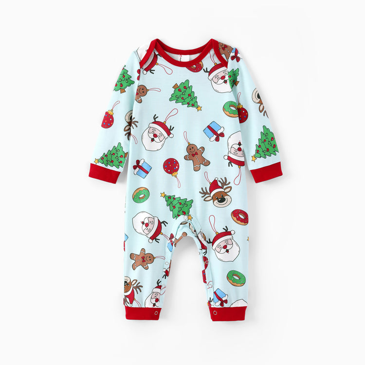 Pyjamas de Noël assortis pour toute la famille, imprimé Père Noël et sapins, vert