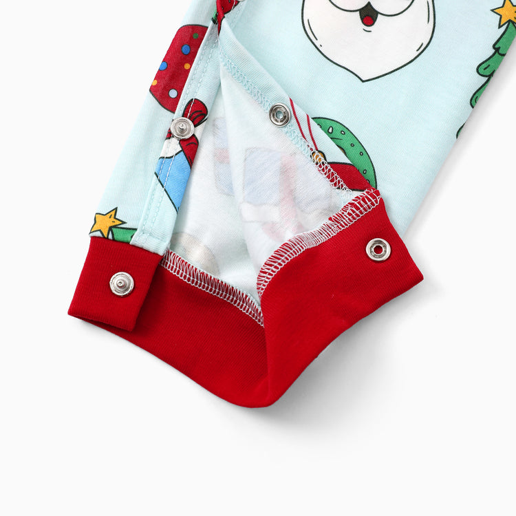 Christmas Matching Family Pajamas Santa & Xmas Tree Print Teal
