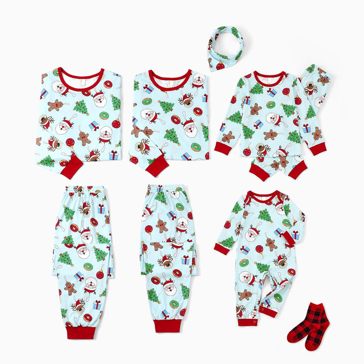 Pyjamas de Noël assortis pour toute la famille, imprimé Père Noël et sapins, vert